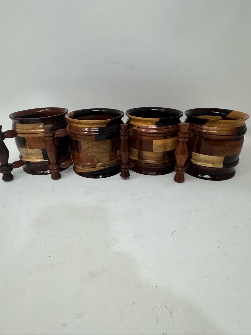 Handcrafted Multitone Wood coffee Jar Set - Brown preowned